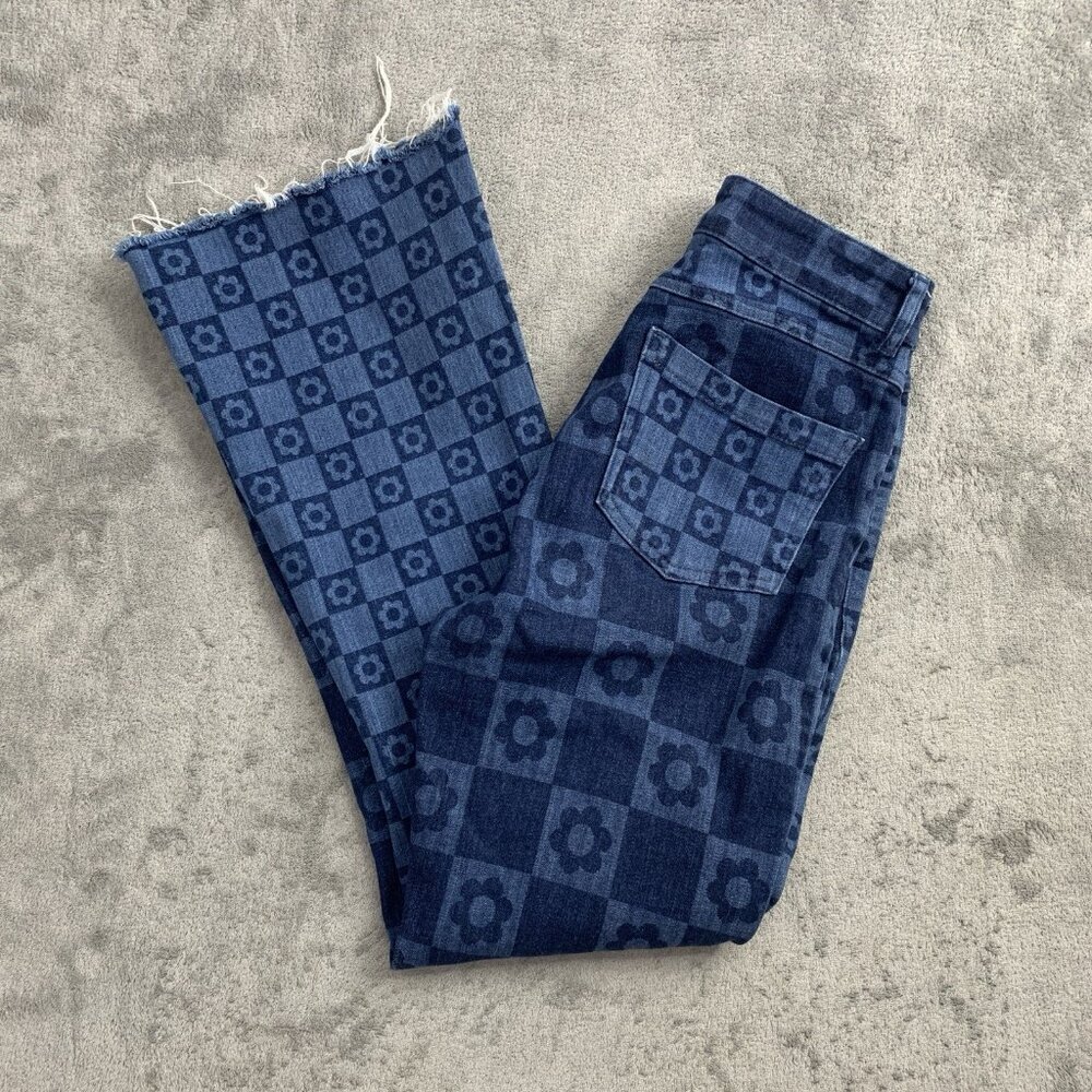 Jaded London Jeans Womens 25x26” Skinny Flare Retro Print Checkered Floral Denim